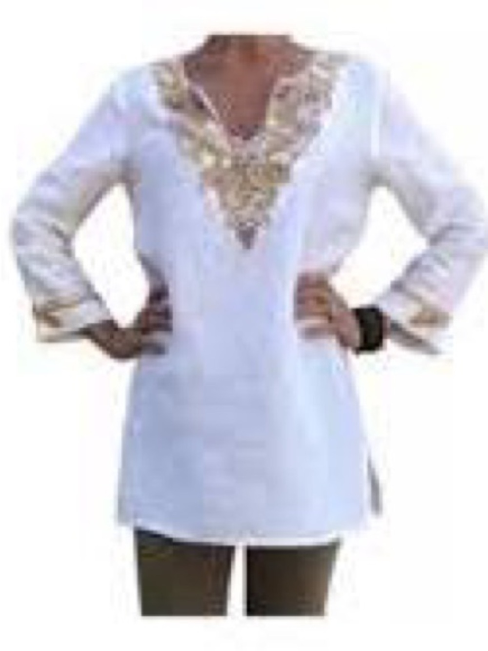 Calypso Embroidered Cream Women's Tunic Top